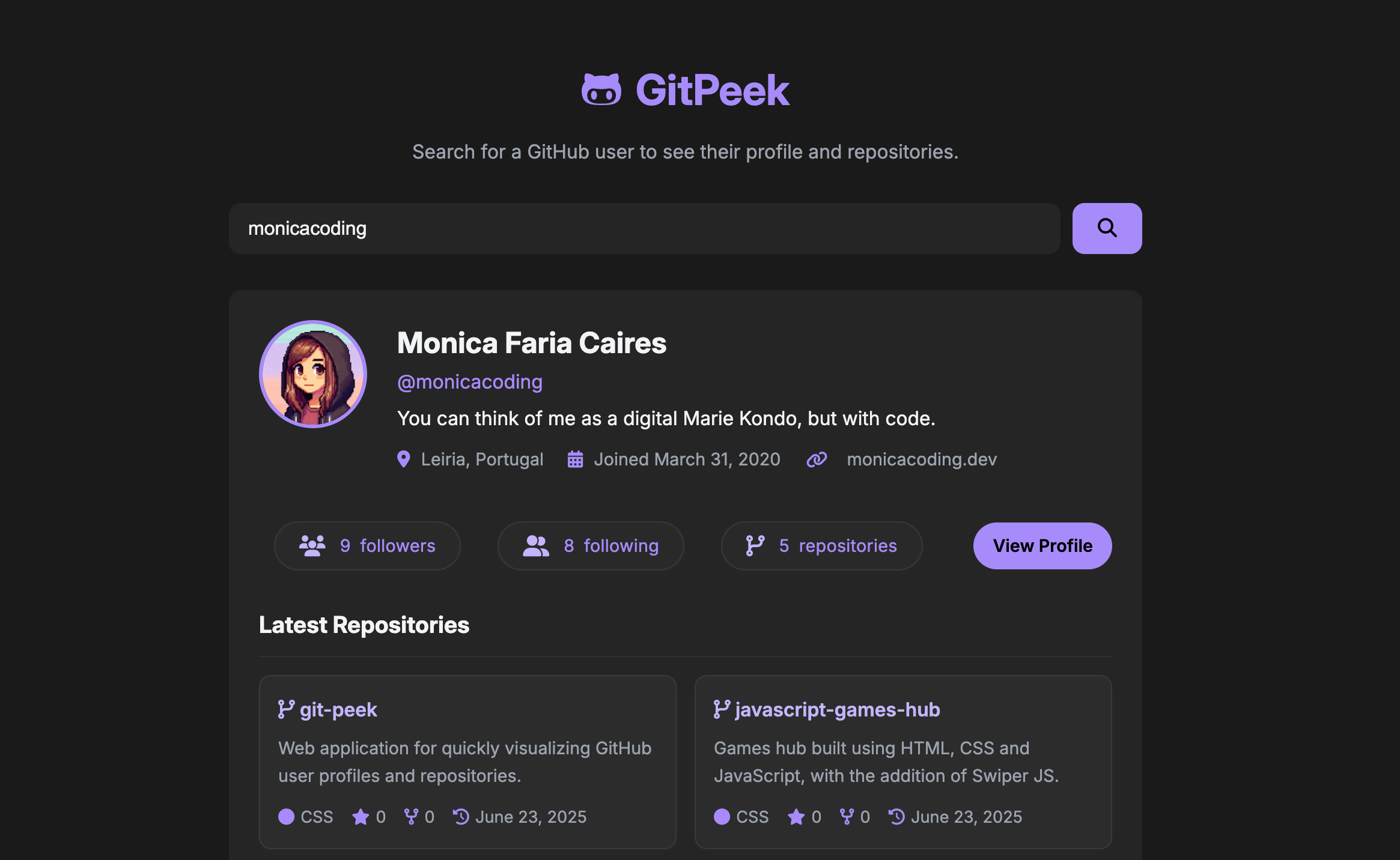 An image of the GitPeek project.